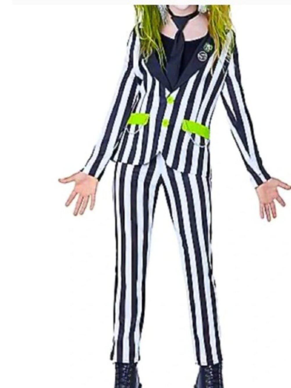 Beetlejuice Womens Prison Suit Costume Black White Stripe Blazer Pants M